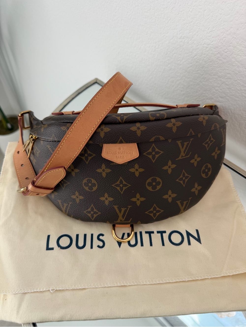 Louis Vuitton Brown Monogram Crossbody Bumbag with Tan Strap